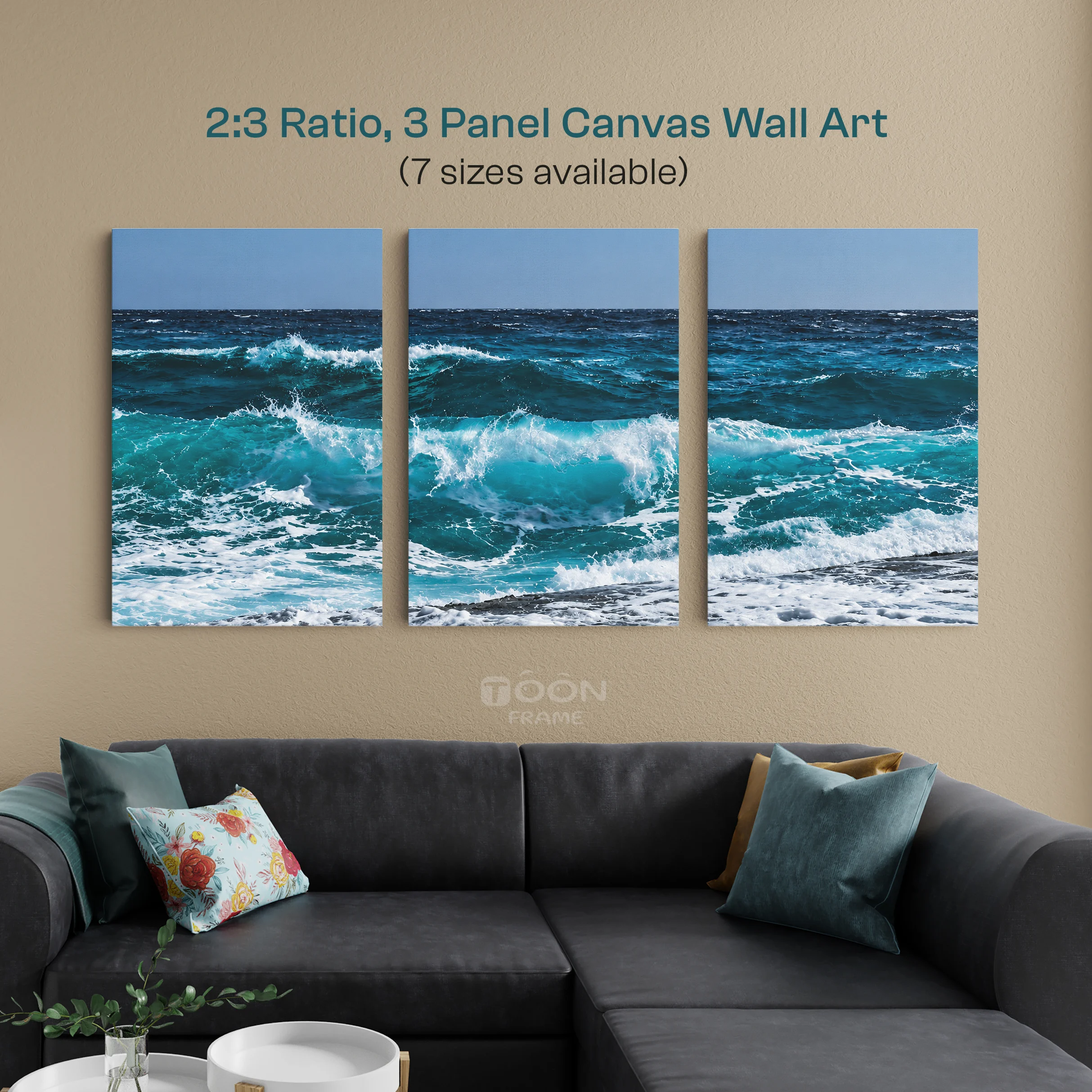 Ocean Waves 3 Panel Canvas Wall Art