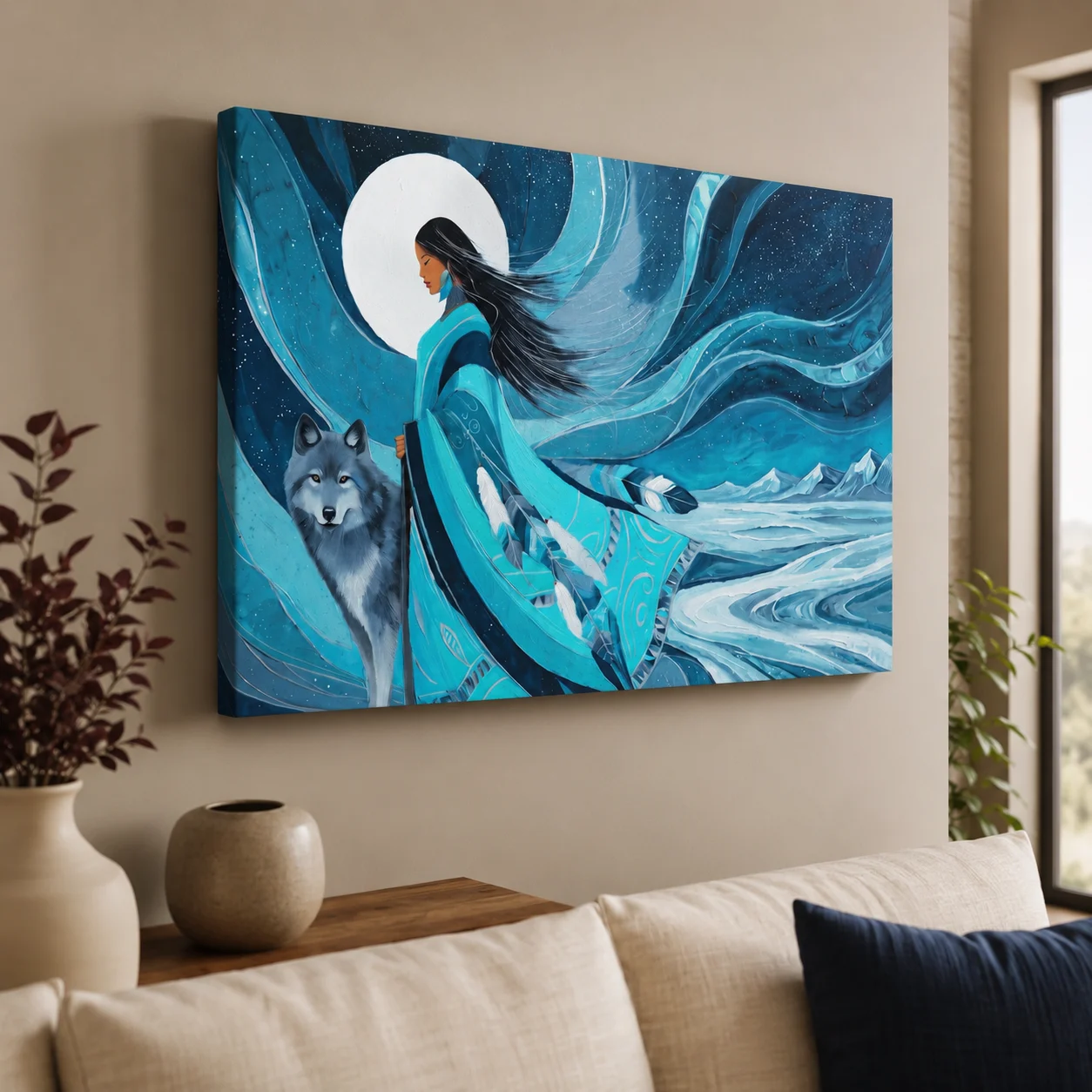 Mystical Moon Wolf Canvas Wall Art - Image 2