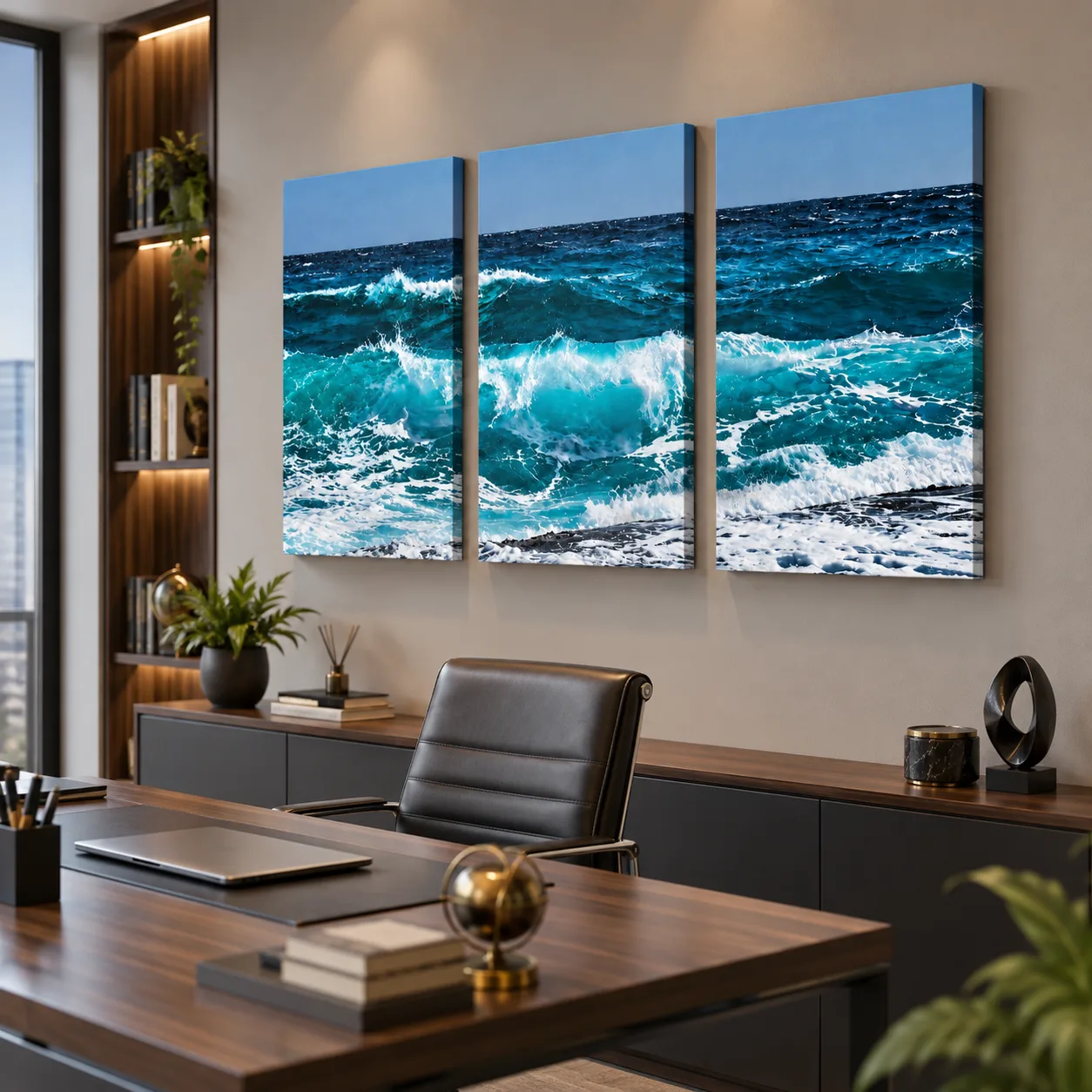 Ocean Waves 3 Panel Canvas Wall Art - Image 2