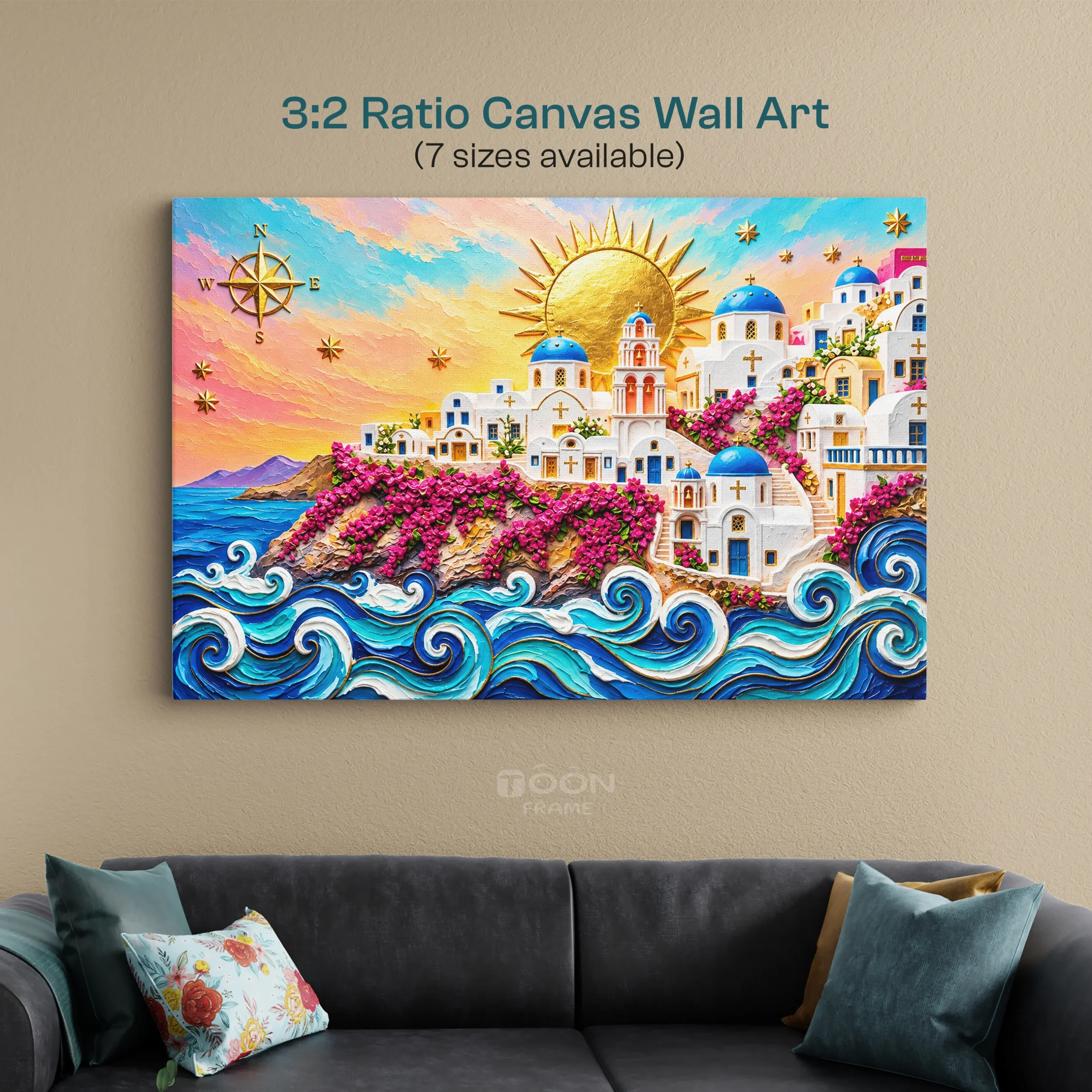 Santorini Coastal Canvas Wall Art