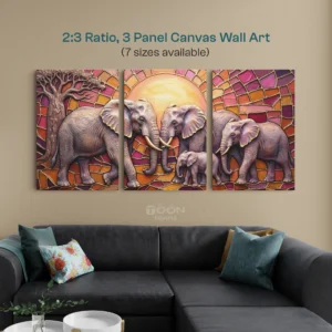 Colorful Elephant Family 3-Panel Canvas Wall Art