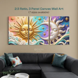 Celestial Sun and Moon 3-Panel Canvas Wall Art