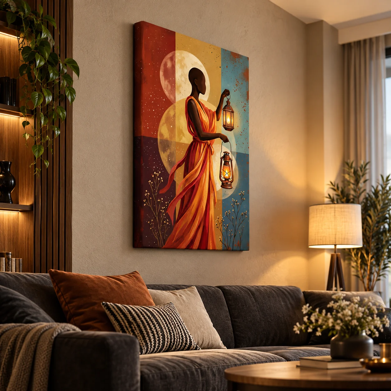 Celestial Lantern Woman Canvas Wall Art - Image 2