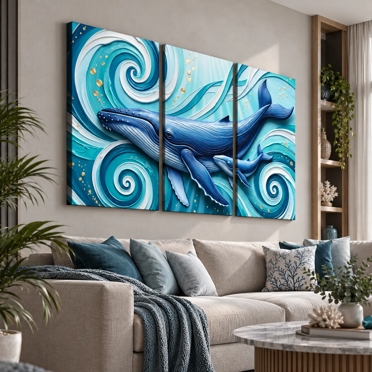 Blue Whale 3-Piece Canvas Wall Art - Image 2