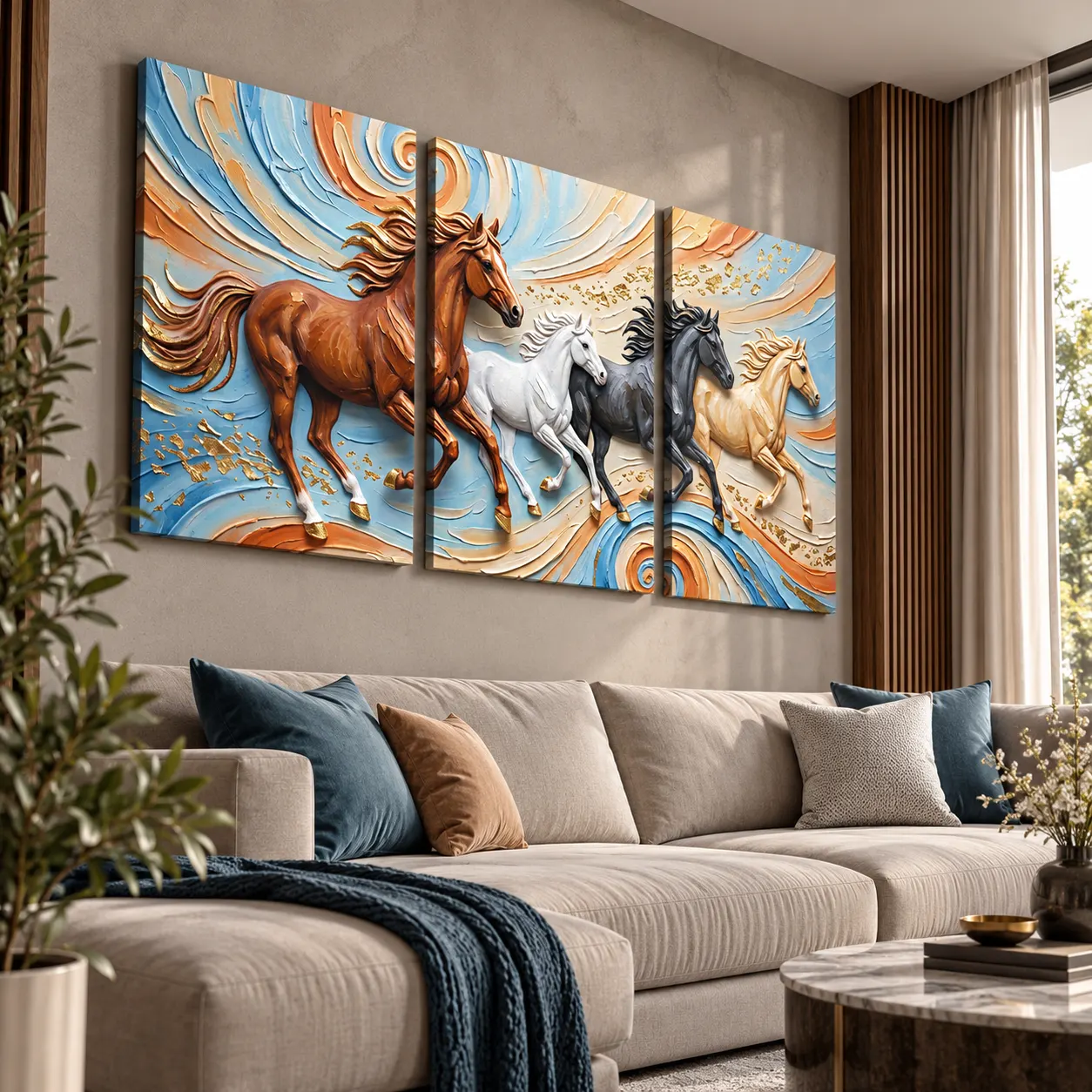Running Horses 3-Panel Canvas Wall Art - Image 2