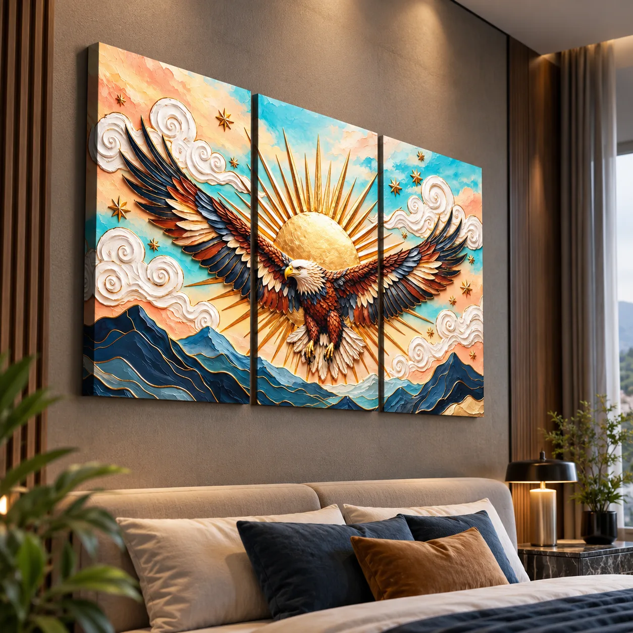 Golden Eagle 3-Piece Canvas Wall Art - Image 2