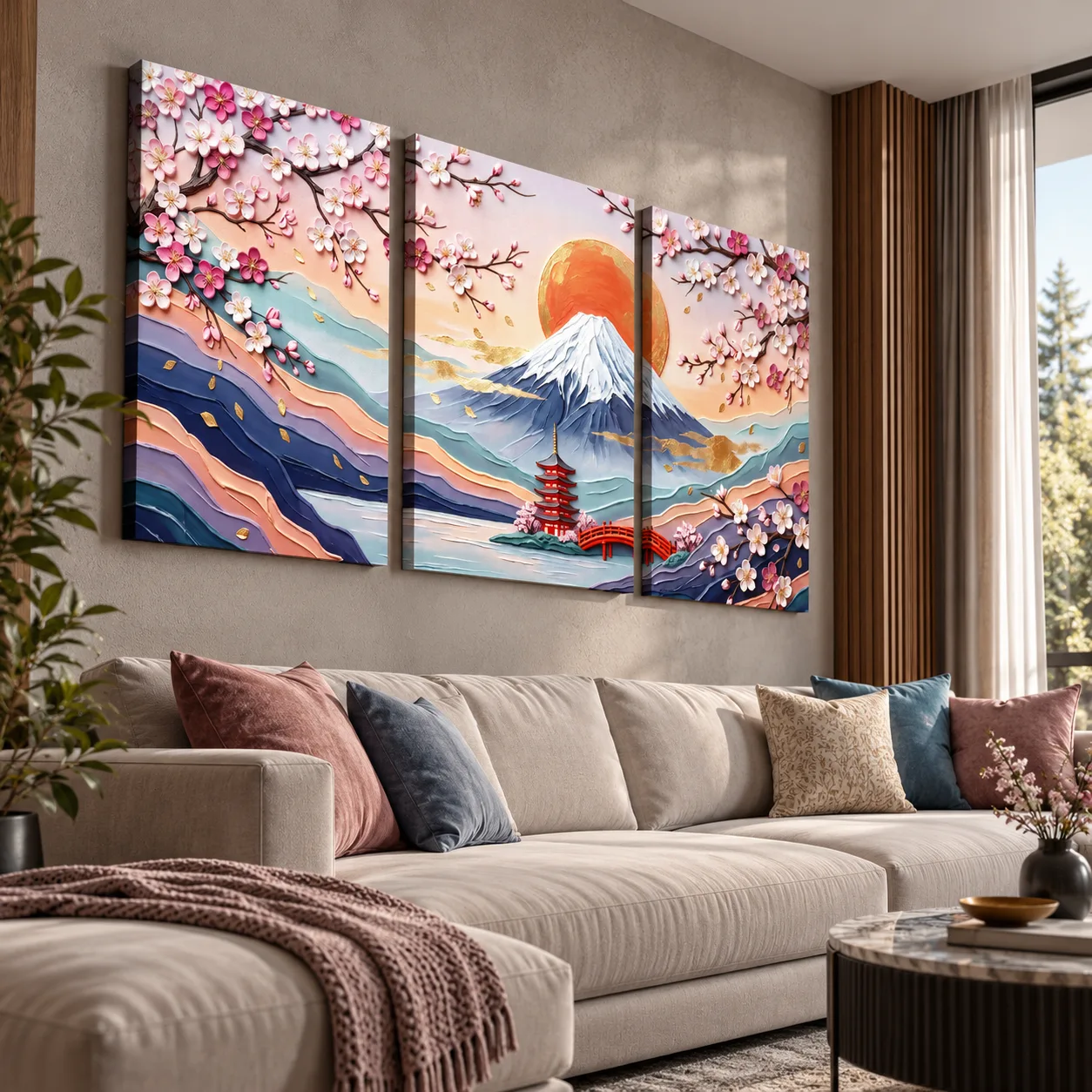 Japanese Mount Fuji 3-Panel Canvas Wall Art - Image 2
