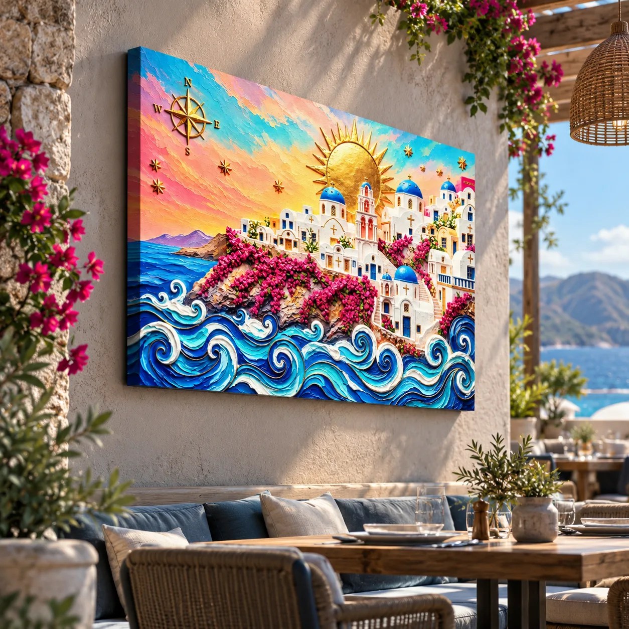 Santorini Coastal Canvas Wall Art - Image 2