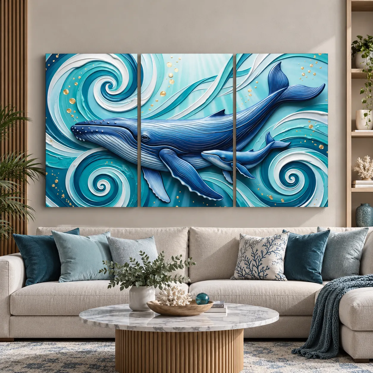 Blue Whale 3-Piece Canvas Wall Art - Image 3